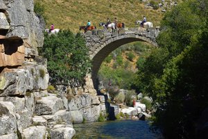 Reiten über eine Brücke